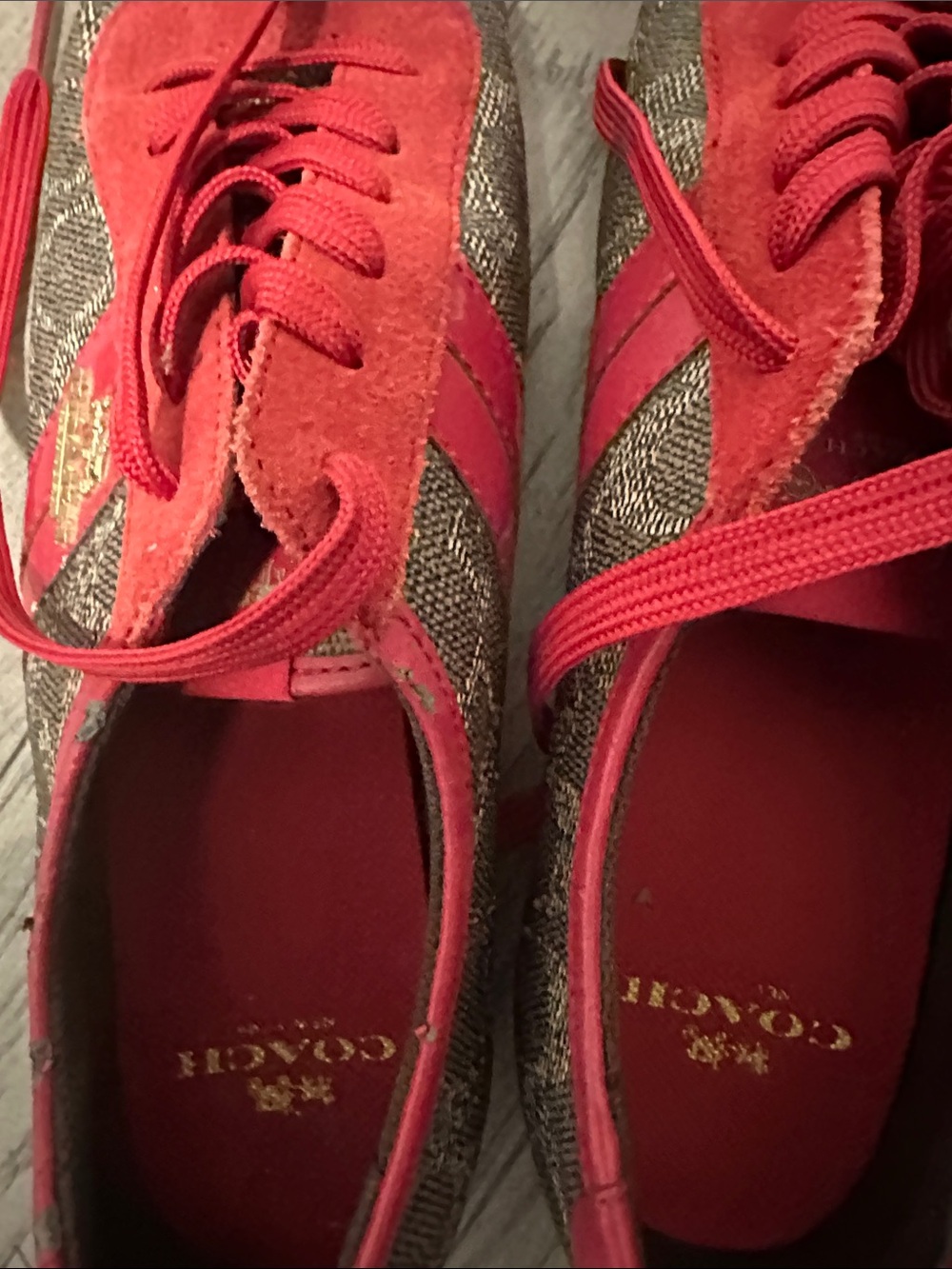 Coach Red Suede-Trim Signature Logo Sneakers - Picture 2 of 5
